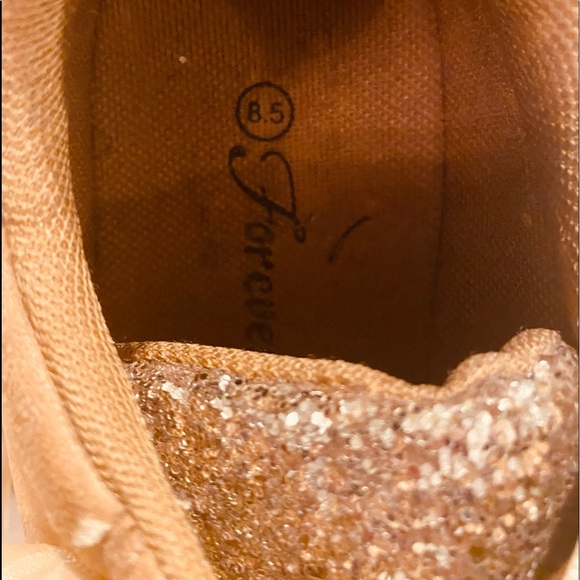 FOREVER Glitter Rust & Gold Suede Tennis Shoes with Ribbon laces. - Picture 13 of 14